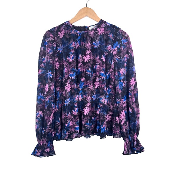 Ganni Pleated Georgette Floral Peplum Blouse crinkle preppy chic sz S - Picture 3 of 9